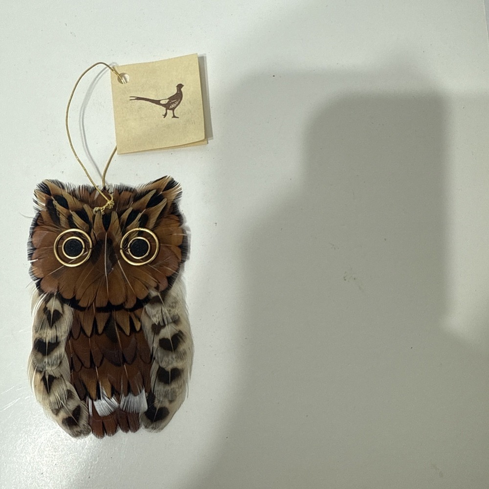 Hickory Valley Originals Pheasant Feather OWL Hanging Figure 4"Handmade Ornament - Picture 4 of 7